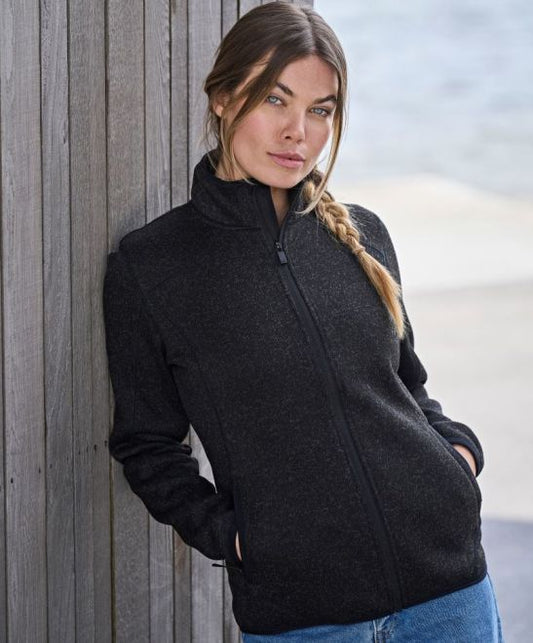 Damen Melange Strickfleece Jacke