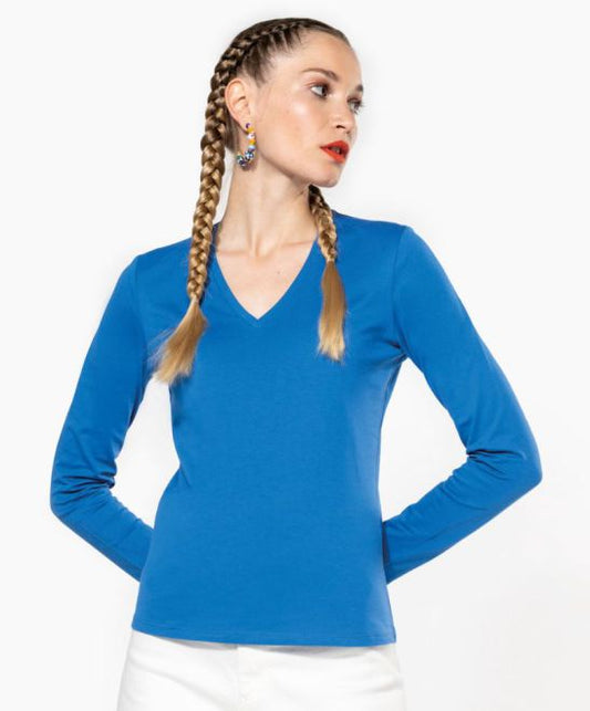 Damen V-Ausschnitt T-Shirt langarm
