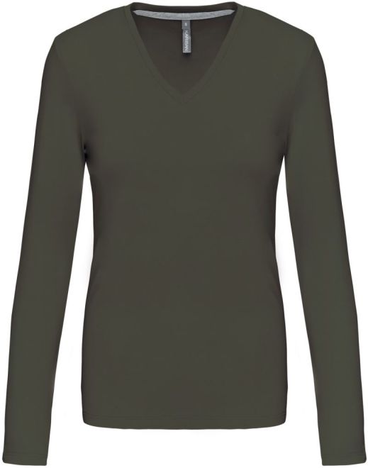 Damen V-Ausschnitt T-Shirt langarm