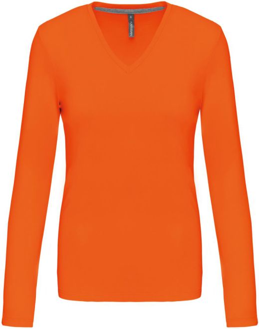 Damen V-Ausschnitt T-Shirt langarm